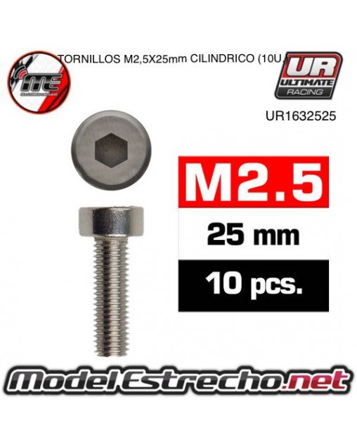 TORNILLOS M2.5x25mm CILINDRICO (10U.) 

Ref: UR1632525
