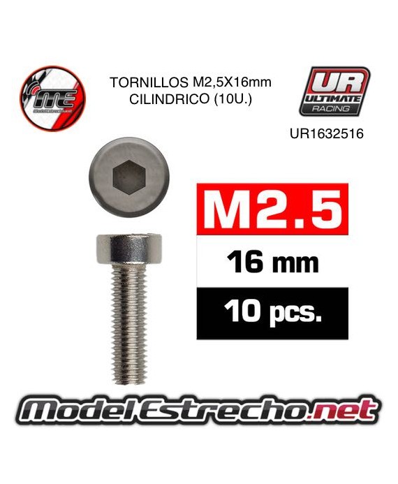 TORNILLOS M2.5x16mm CILINDRICO (10U.) 

Ref: UR1632516