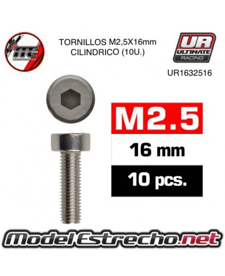 TORNILLOS M2.5x16mm CILINDRICO (10U.) 

Ref: UR1632516