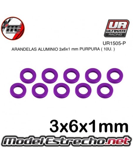 ARANDELAS ALUMINIO 3x6x1 mm PURPURA  (10u.)

Ref: UR1505-P