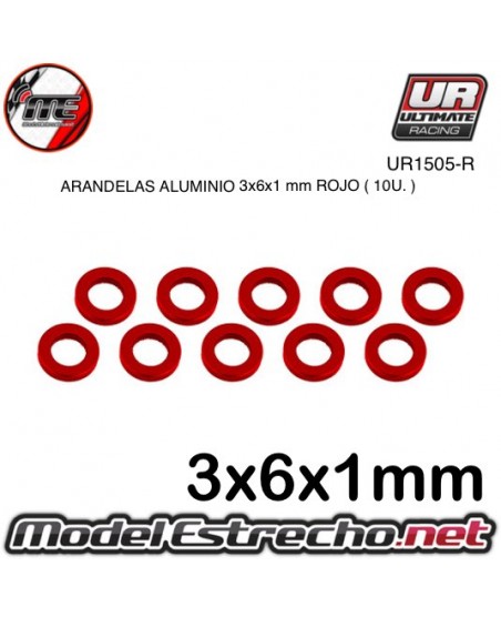 ARANDELAS ALUMINIO 3x6x1 mm ROJA  (10u.)

Ref: UR1505-R