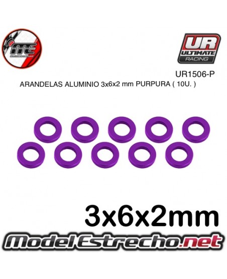 ARANDELAS ALUMINIO 3x6x2 mm PURPURA  (10u.)

Ref: UR1506-P