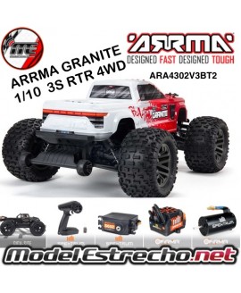 ARRMA GRANITE 1/10 MONSTER TRUCK V3 3S BRUSHLESS 4WD MT RTR ROJO

Ref: ARA4302V3BT2