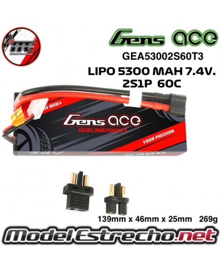 GENS ACE 5300MAH 7.4v. 2S1P 60c  BATERIA LIPO EC3/T-PLUG