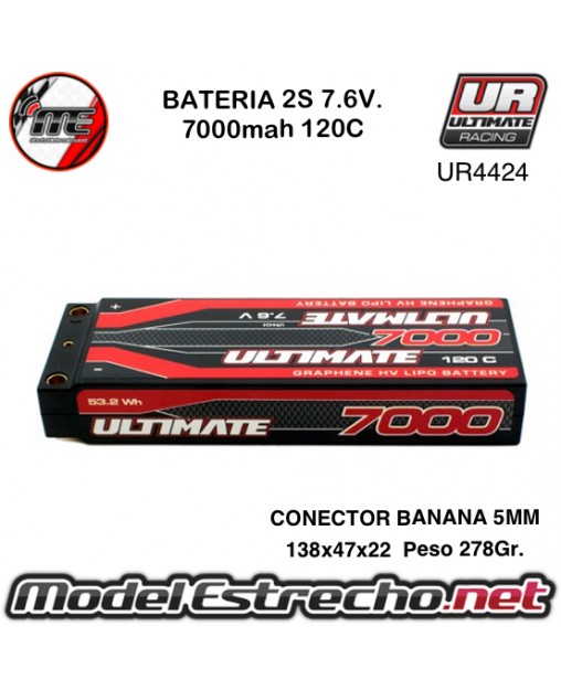 BATERIA ULTIMATE GRAFENO HV LIPO STICK 7.6v. 7000mah 120c CONEXION 5mm

Ref: UR4424