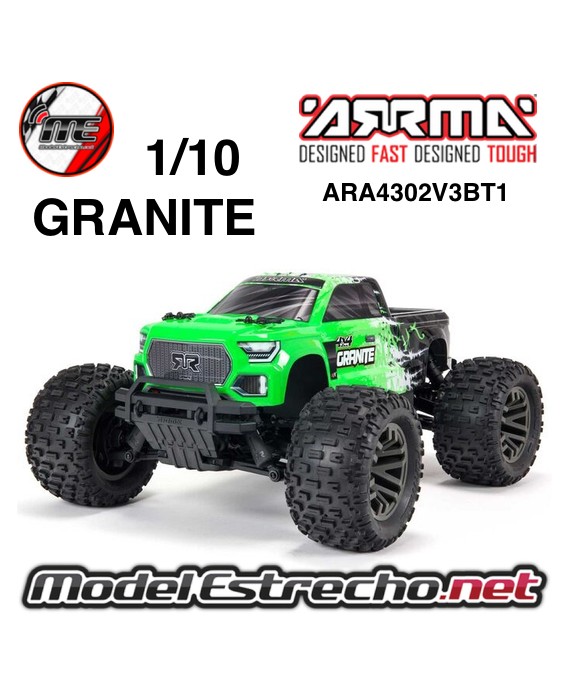 ARRMA GRANITE 1/10 MONSTER TRUCK V3 3S BRUSHLESS 4WD MT RTR VERDE

Ref: ARA4302V3BT1