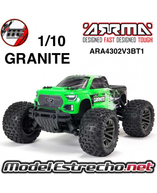 ARRMA GRANITE 1/10 MONSTER TRUCK V3 3S BRUSHLESS 4WD MT RTR VERDE

Ref: ARA4302V3BT1