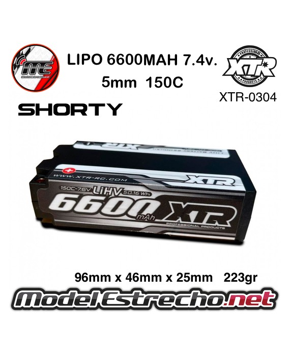 BATERIA XTR LIPO 6600mha 7,6v HV 150C 2S2P SHORTY HardCase Lipo 5mm

Ref: XTR-0304