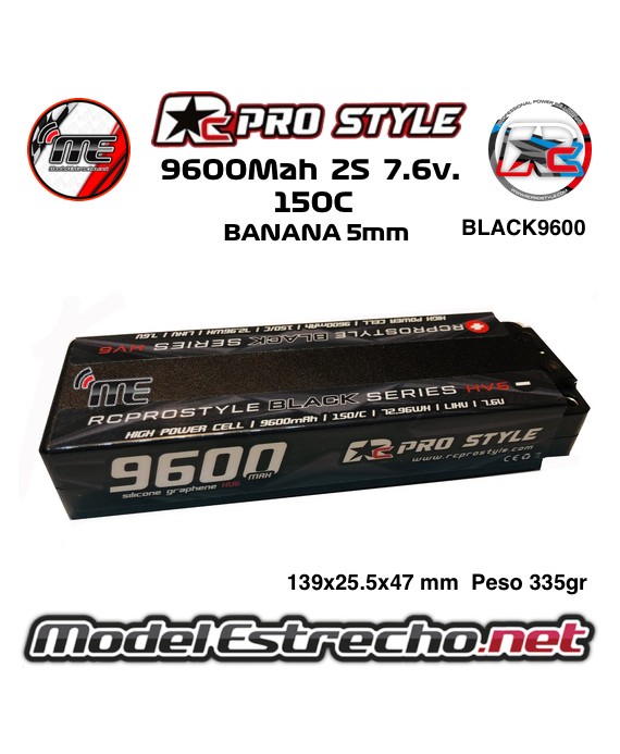 BATERIA RC PRO STYLE GRAPHENE 9600mha 7,6v 150C 2S2P HardCase Lipo 5mm