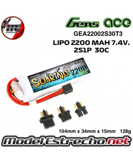 GENS ACE SOARING 2200mah 7.4v. 30c 2S1P LIPO EC3/XT60/T-PLUG

Ref: GEA22002S30T3