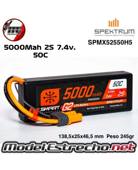 BATERIA SPEKTRUM 5000MAH 50C 7.4v. 2S CARCASA DURA  SPMX52S50H5
