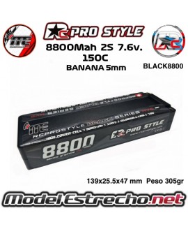 BATERIA RC PROSTYLE GRAPHENE 8800mha 7,6v 150C 2S2P HardCase Lipo 5mm BLACK8800