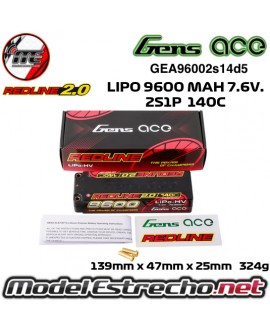 GENS ACE REDLINE 2.0 SERIES 9600MAH 7.6v. 140C HV 2S1P HARDCASE