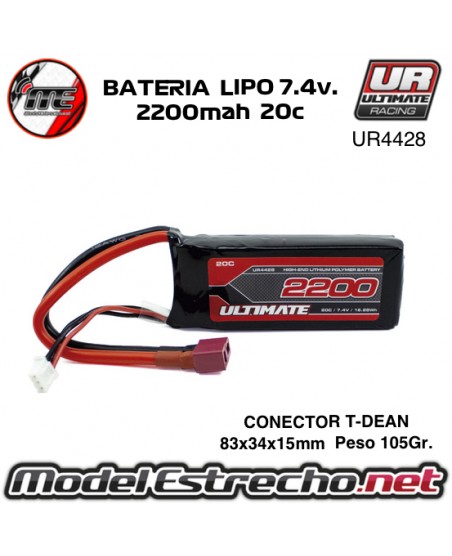BATERIA ULTIMATE LIPO SOFT CASE MINI 7.4v. 2200mah 20c T-DEAN