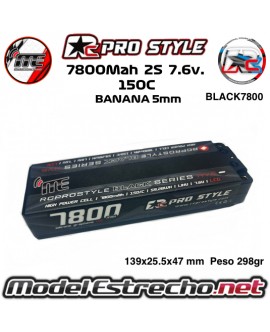 BATERIA RC PROSTYLE GRAPHENE 7800mha 7,6v 150C 2S2P HardCase Lipo 5mm BLACK7800