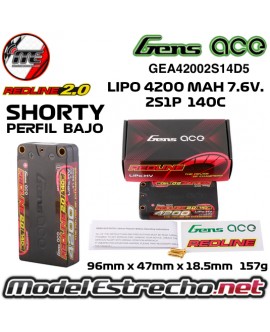 Gens Ace REDLINE 2.0 SERIES 4200mha SHORTY 7,6v HV. 140C 2S1P HC 5.0mm GEA42002S14D5 GA42002S14D5