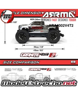 ARRMA GRANITE 223S DSC MONSTER TRUCK V4 3S BRUSHLESS 4WD MT RTR ROJO ARA4302V4T2