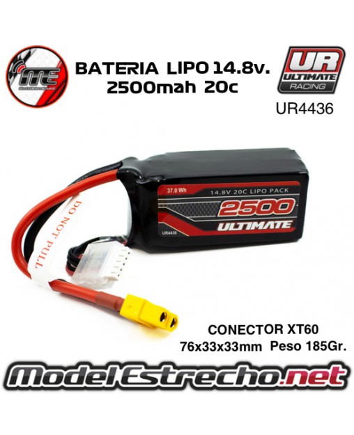 BATERIA ULTIMATE LIPO SOFT CASE 14,8V. 2500MAH 20C XT60 UR4436