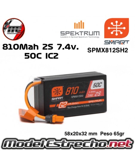 BATERIA SMART 7.4V. 810MAH 2S G2 HARDCASE 50C LIPO IC2 SPMX812SH2