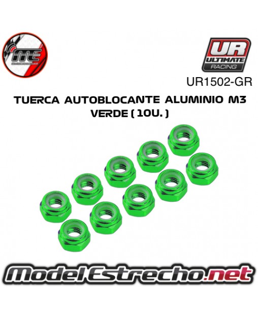 TUERCA AUTOBLOCANTE ALUMINIO M3 VERDE ( 10u. ) UR1502-GR