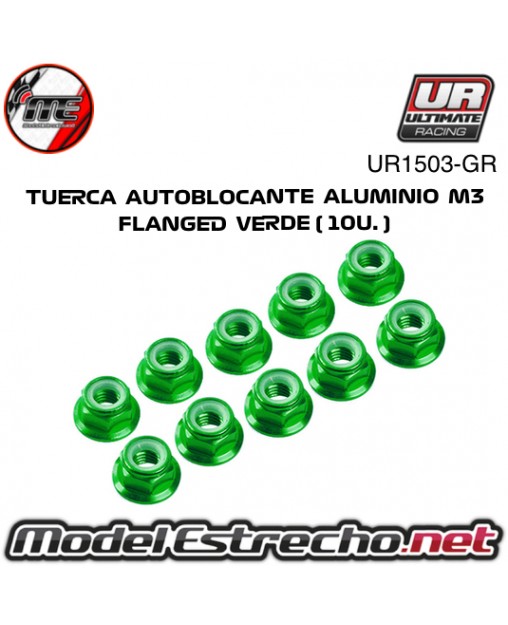 TUERCA M3 FLANGED AUTOBLOCANTE ALUMINIO VERDE (10U.) UR1503-GR