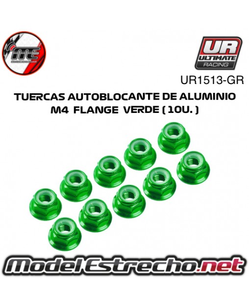 TUERCAS AUTOBLOCANTE ALUMINIO M4 FLANGED VERDE (10U.) UR1513-GR
