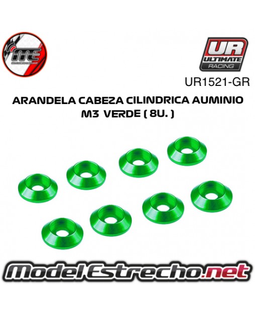 ARANDELA CABEZA CILINDRICA ALUMINIO VERDE 3mm (8u.) UR1521-GR