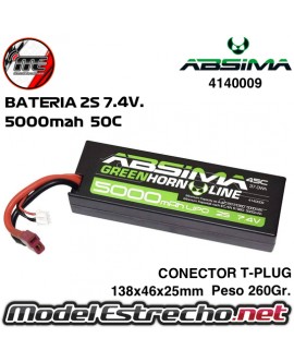 BATERIA Lipo ABSIMA 5000MAH 2S 7.4v. 50C T-PLUG 4140009