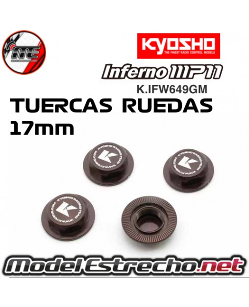 TUERCAS DENTADAS CIEGAS GUN METAL 17 mm KYOSHO INFERNO K.IFW649GM