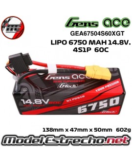 GENS ACE G-TECH 6750mah 14.8v. 60c 4S1P HC XT90 GEA67504S60XGT