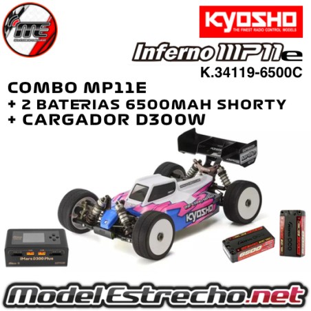 COMBO KYOSHO INFERNO MP11E 1:8 4WD RC EP BUGGY KIT MAS 2 BATERIAS GENS ACE 6500MAH SHORTY Y CARGADOR D300W K.34119-6500C