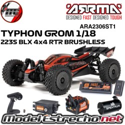 ARRMA TYPHON GROM 1/14 223S BLX BRUSHLESS 4WD BUGGY ROJO RTR CON BATERIA Y CARGADOR ARA2306ST1