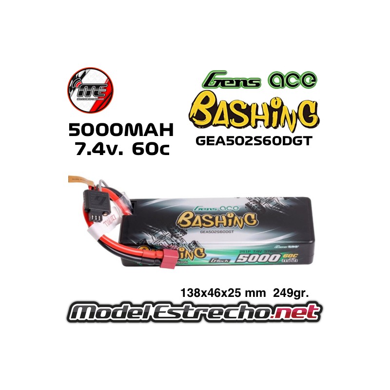 BATERIA GENS ACE BASHING 5000MAH 7.4v 2S1P 60C CARCASA DURA GEA502S60DGT