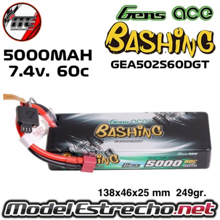 BATERIA GENS ACE BASHING 5000MAH 7.4v 2S1P 60C CARCASA DURA GEA502S60DGT