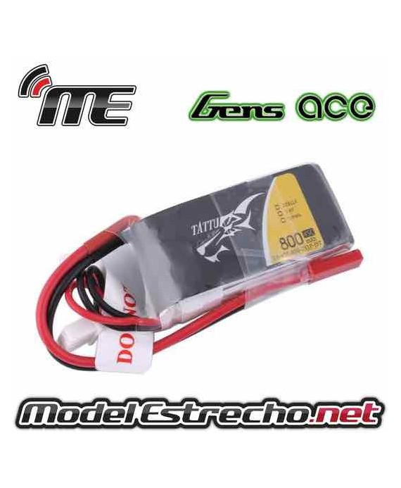 GENS ACE 800mah 7.4v. 45C 2S1P LIPO BATTERY PACK WITH JST PLUG