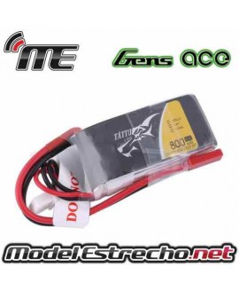 GENS ACE 800mah 7.4v. 45C 2S1P LIPO BATTERY PACK WITH JST PLUG