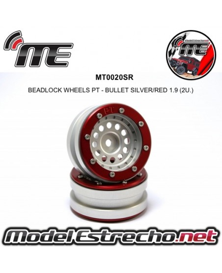 BEADLOCK WHEELS PT - BULLET SILVER/RED 1.9 (2U.) Ref: MT0020SR