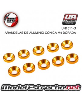 ULTIMATE ARANDELAS ALUMINIO CONICA DORADA 4mm (10u.) Ref: UR1511-G