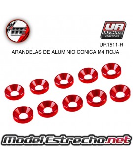 ULTIMATE ARANDELAS ALUMINIO CONICAS ROJAS 4mm (10u.) Ref: UR1511-R