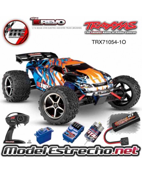 TRAXXAS E-REVO 1/16 4WD BRUSHED TQ RTR NARANJA (INCLUYE BATERIA Y CARGADOR ) Ref: TRX71054-1O