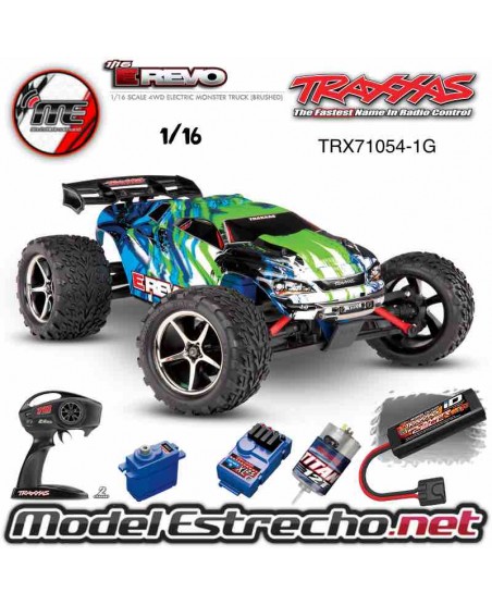 TRAXXAS E-REVO 1/16 4WD BRUSHED TQ RTR VERDE (INCLUYE BATERIA Y CARGADOR ) Ref: TRX71054-1G