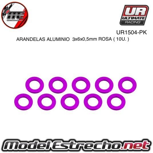 ARANDELAS ALUMINIO 3x6x05 mm ROSA (10u.)  Ref: UR1504-PK