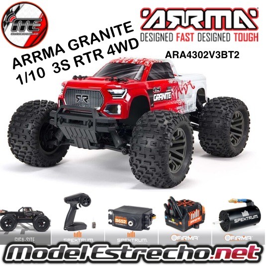 ARRMA GRANITE 1/10 MONSTER TRUCK V3 3S BRUSHLESS 4WD MT RTR ROJO  Ref: ARA4302V3BT2