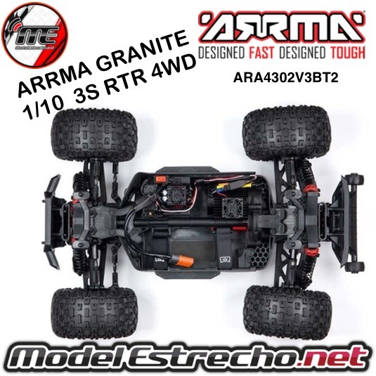 ARRMA GRANITE 1/10 MONSTER TRUCK V3 3S BRUSHLESS 4WD MT RTR ROJO  Ref: ARA4302V3BT2