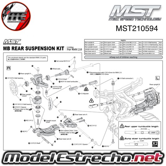 KIT SUSPENSION TRASERA MST MB RMX 2.0  Ref: MST210594