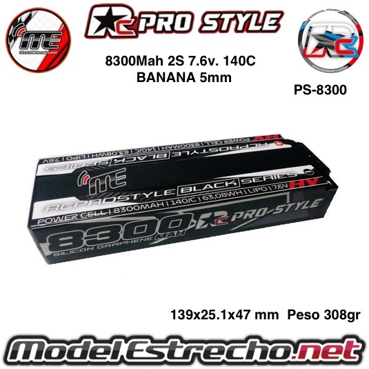 BATERIA RC PRO STYLE GRAPHENE 8300mha 7,6v 140C 2S2P HardCase Lipo 5mm  Ref: PS-8300