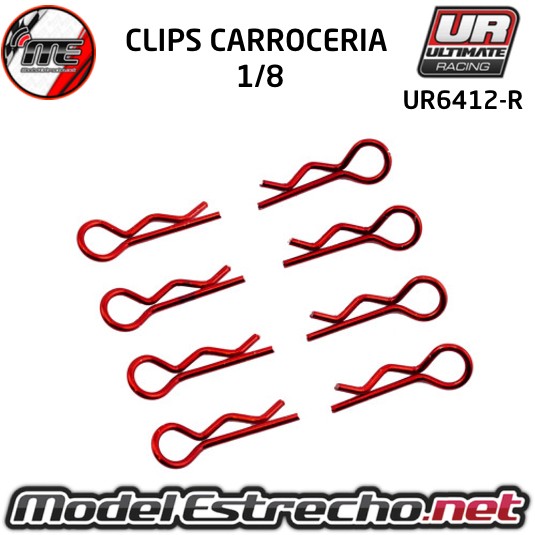 CLIPS CARROCERIA 1/8 L+R ROJOS ( 8U.)  Ref: UR6412-R