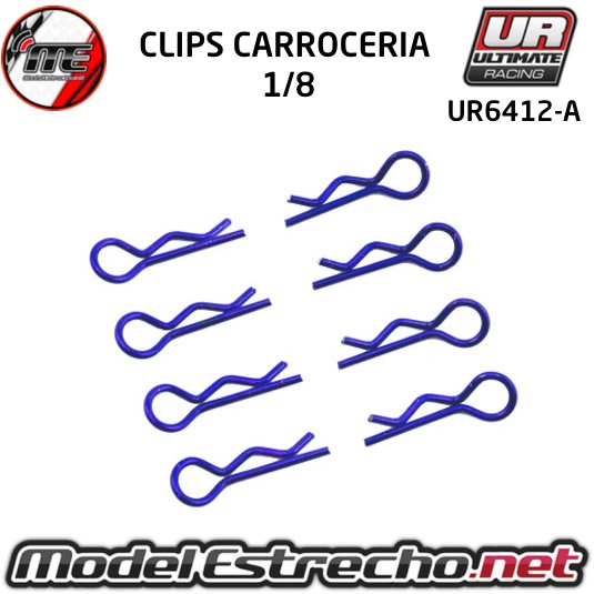 CLIPS CARROCERIA 1/8 L+R AZUL ( 8U.)  Ref: UR6412-A