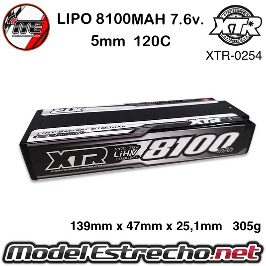 BATERIA LIPO 8100mah 7.6HV 5mm 120C  Ref: XTR-0254