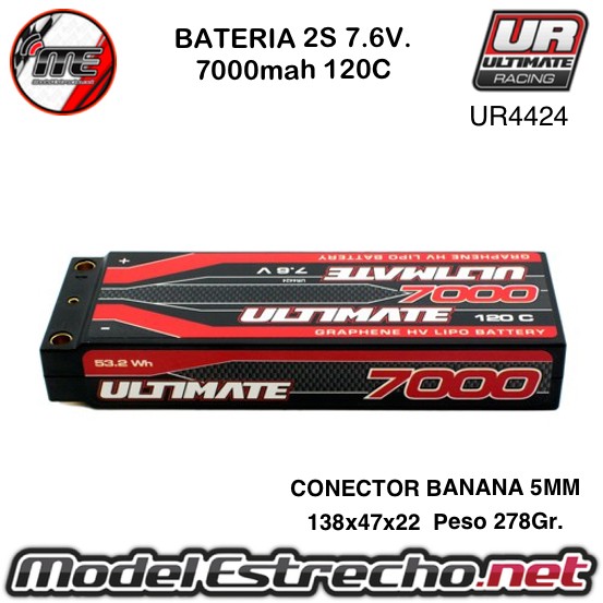 BATERIA ULTIMATE GRAFENO HV LIPO STICK 7.6v. 7000mah 120c CONEXION 5mm  Ref: UR4424